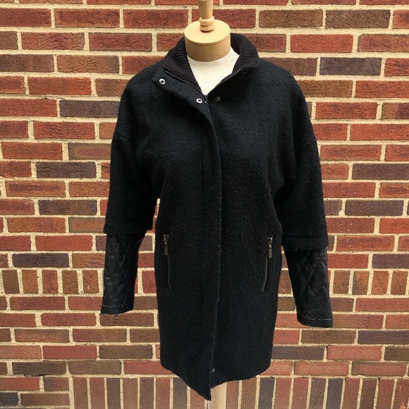 Vince Camuto Black Quitted Wool Blend Zippered Winter Coat Size XS - Picture 2 of 9